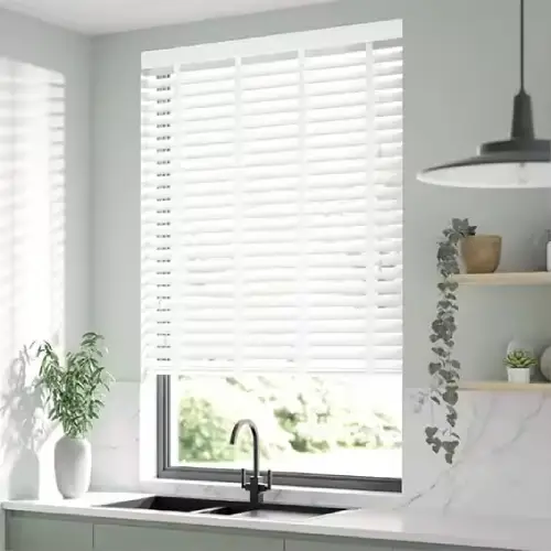 Waterproof faux wood blinds custom-made for Mississauga and Brampton homes.