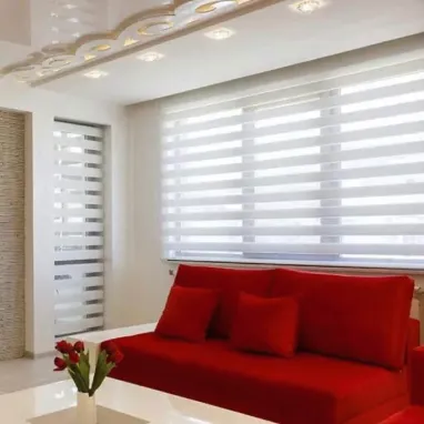 Blinds Hub premium custom made Zebra blinds installed in a modern luxury living room interior